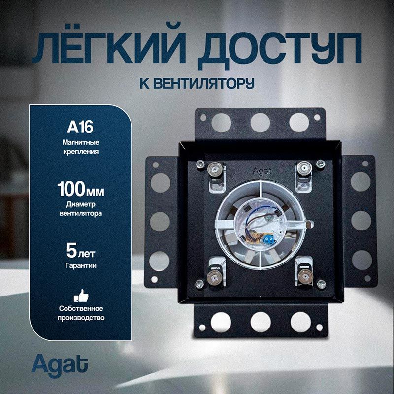 Решетка + вентилятор Plaster Air-Vent GKL 200х200 D100 (черная, B19)