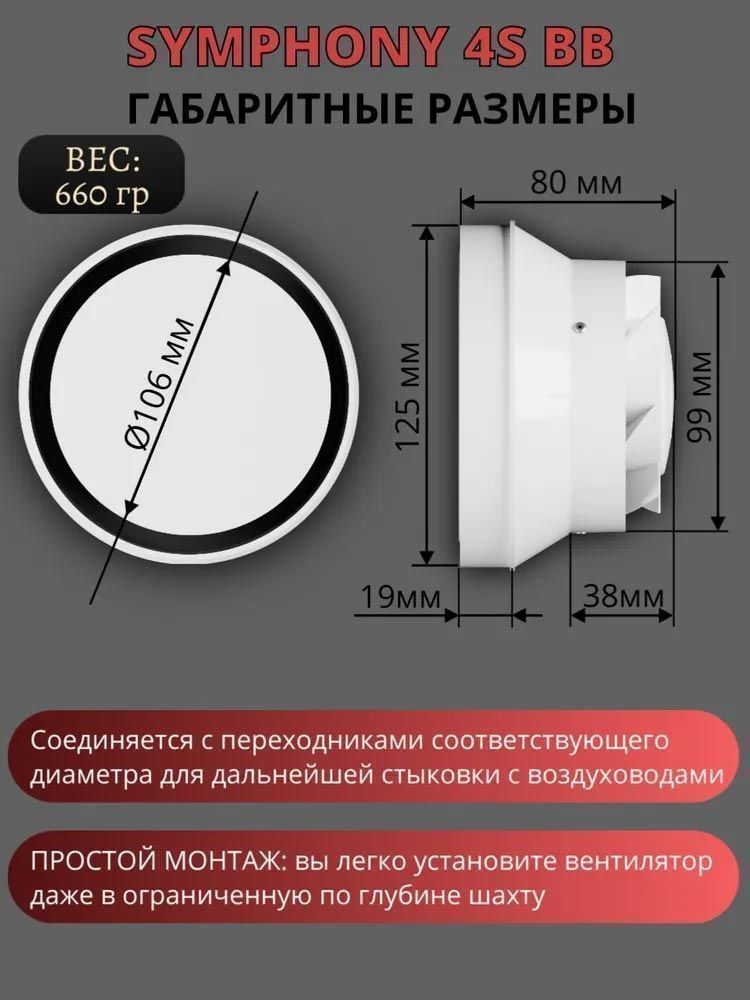 Вентилятор встраиваемый SYMPHONY 4S BB, осевой d 100 мм