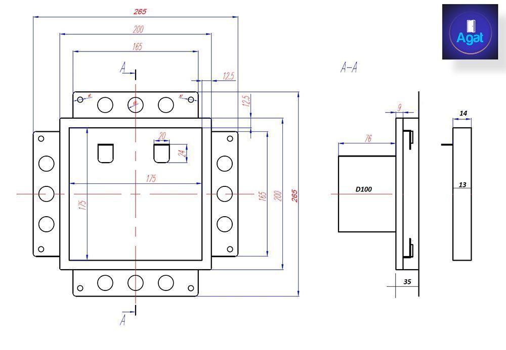 Решетка + вентилятор Plaster Air-Vent GKL 200х200 D100 (черная, B19)