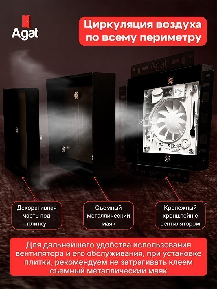 Решетка + вентилятор Euro Air-Vent Premium 210х210 D100 (черная, B16)