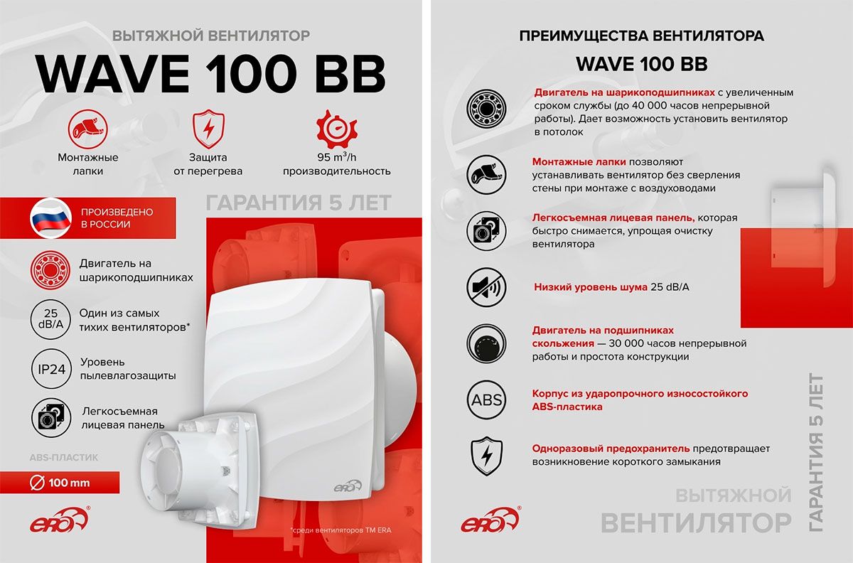 Преимущества вентилятора накладного WAVE-100-BB