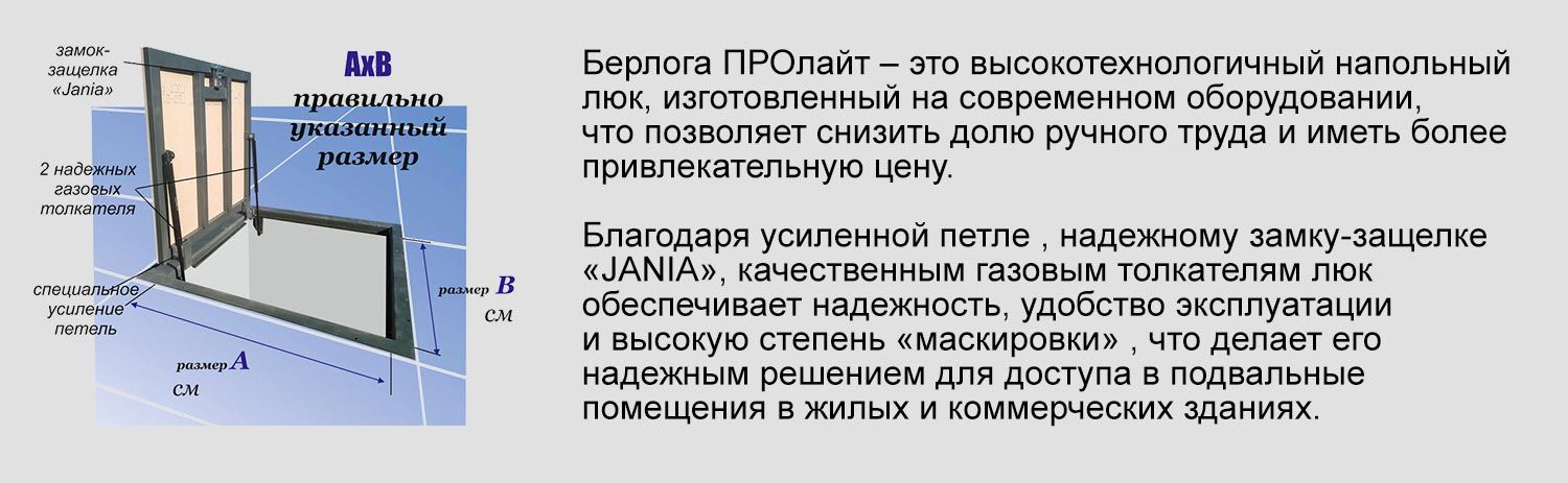 Берлога ПРОлайт – это высокотехнологичный напольный люк, изготовленный на современном оборудовании