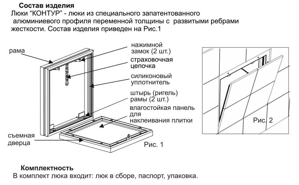 Состав и комплектность люков Контур 2.0